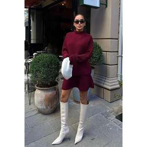 Conjunto de Falda y Suéter para Mujer Ivan 9495-09, Cuello Alto, Tejido con Diseño Acanalado - Product Image 2