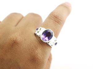 Bague en argent sterling 925 faite à la main avec améthyste naturelle ovale, pierre de naissance de février - Product Image 6