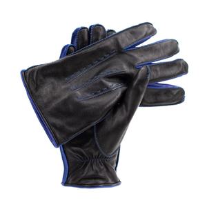 Gants en cuir chauffé doublés de molleton de laine d'hiver à broderie de couleur bleue et noire du Pakistan - Product Image 2
