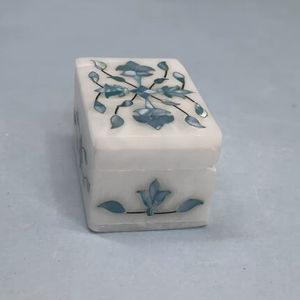 Joyero de mármol azul de lujo con trabajo de incrustaciones | Organizador elegante para anillos, pendientes y accesorios | - Product Image 2