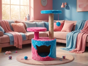 Arbre à chat Amistar Kawaii Cloud Home de haute qualité avec structure en bois, 3 niveaux, durable, pour chats et petits animaux de toutes tailles, en carton - Product Image 3