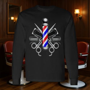 Camiseta de manga larga con diseño de poste de barbero, tijeras y cortapelos - Product Image 3