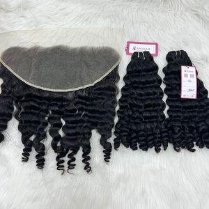 Wholesale Raw Cuticle Aligned Hair 100 Virgin Human Hair Mink Brazilian Hair Body <b>Twist</b> Curly 3 Bundles With Lace Frontal - Product Image 4