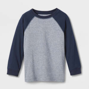 Maglietta a maniche lunghe in jersey a girocollo per bambini Cat & Jack, blu navy, taglia 2T, 100% cotone - Product Image 1