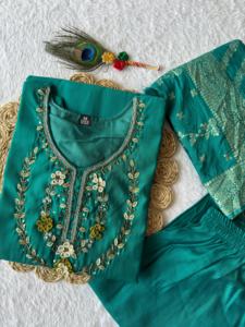 ผ้าไหมโรมันพรีเมี่ยมพร้อมการเย็บปักถักร้อยกางเกง kurti และแฟชั่นผู้หญิง dupatta - Product Image 5