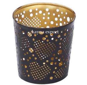 <b>Christmas</b> Metal Cylinder Votive With Leaf Pattern Design For Home Decoration <b>Tree</b> Design Votive <b>Candle</b> Holder for Black and Gold - Product Image 2