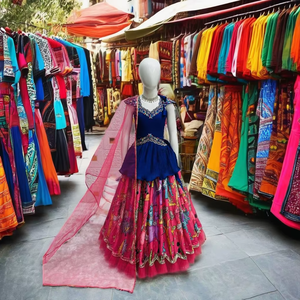 VISHNU K DESIGN, Conjunto Infantil de Lahenga Estilo Kediya con Dupatta, Seda Chinon Pesada con Bordado de Lentejuelas y Trabajo de Dori, Manga Corta - Product Image 1