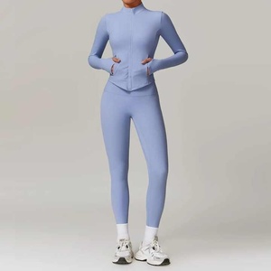 Conjunto de 2 piezas de ropa de yoga para gimnasio para mujer, ropa informal de punto, chándal cómodo transpirable, Tops sueltos para exteriores para otoño e invierno, ropa - Product Image 5