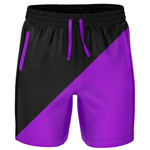 Pantalones Cortos Deportivos Geométricos Negros y Morados para Hombre, de Secado Rápido, con Cordón en la Cintura, Tejido de Poliéster, Corte Medio - Product Image 2
