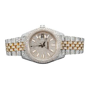 Montre personnalisable Sier White Tone Rod Fly Iced Out Moissanite Diamond, mouvement automatique, bracelet en silicone, style Hip Hop, mouvement à quartz - Product Image 1