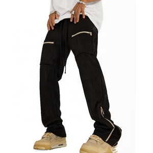 2025 pantalon Cargo évasé à taille élastique personnalisé pour hommes pantalon évasé à fermeture éclair avec décoration peinte Style avant plat - Product Image 4
