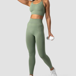 Conjunto de Yoga Ecológico y Transpirable para Mujer, 2 Piezas, Sujetador Deportivo y Leggings con Logotipo Frontal, Spandex/Poliéster, Ropa Deportiva para Gimnasio - Product Image 1