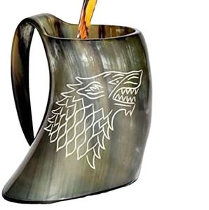 Taza de cerveza de cuerno Natural hecha a mano india, diseño de lujo, estilo bohemio, patrón de Halloween, respetuoso con el medio ambiente, apto para lavavajillas, personalizable - Product Image 1