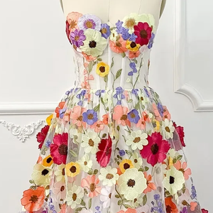 3D Floral <b>Beige</b> Embroidery Long Sleeve Maxi Women's <b>Wedding</b> Bridal <b>Dress</b> Lace Fabric Plus Size - Product Image 1