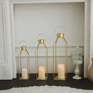 Juego de 3 farolillos de velas de Metal de Color dorado, diseño de alambre único, la mejor forma para el hogar, jardín, colgante decorativo para mesa de Navidad - Product Image 1