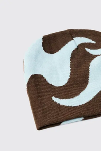 Gorro de Jacquard gráfico Y2K personalizado MOQ bajo logotipo estampado completo gorro de punto de invierno diseño sin Puños para deportes - Product Image 6