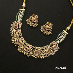 Conjunto de collar de varias capas chapado en oro real con motivos de elefante y cadenas de perlas, joyería nupcial tradicional perfecta de la India - Product Image 3