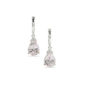 Boucles d'oreilles en argent sterling plaqué or avec fleur de kunzite, zircon blanc, perle, diamant et turquoise - 5,79 carats - Bijoux de fête - Product Image 3