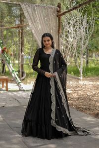 Black Fancy Designer Casual Wear Salwar Kameez Dupatta Indian Women's Party Ready Wholesale Surat Low Range Faux Georgette - Product Image 6
