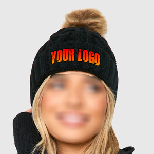 Gorro de punto Jacquard grueso cálido para exteriores de invierno para hombre OEM, gorros a prueba de viento a la moda, gorros de punto bordados de color sólido - Product Image 1