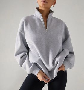 Sweat-shirt surdimensionné à col zippé pour femme, manches longues, couleur personnalisée, chaud, épaules tombantes - Product Image 4