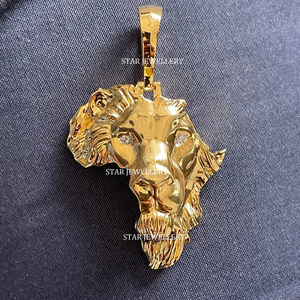 14K Or Massif Carte de l'Afrique Diamant Lion Pendentif Fine Jewelry. - Product Image 3