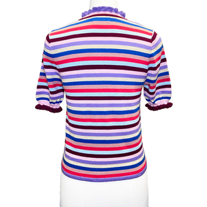 เสื้อสเวตเตอร์คอวีทรงหลวม แขนพองระบายสั้น ผ้าคอตตอนถักเนื้อบาง รุ่น SS23 สำหรับผู้หญิง ลายเรียบ โลโก้ด้านหน้า สไตล์ลำลอง - Product Image 2