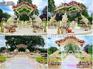 Impresionante Mandap de Doble Poste para Interiores, Decoración con Aspecto de Madera, Mandap de FRP para Bodas, Mandap Tradicional de Doble Poste para Bodas en Canadá - Product Image 4