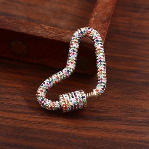 Collier en argent sterling 925 avec pendentif en forme de cœur, fermoir mousqueton, charmes multicolores en CZ, collier tendance, fabrication directe - Product Image 4