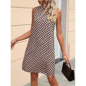 Robe mini en scuba à col roulé sans manches pour femme de Jane's, à motifs, avec ceinture, pour un usage quotidien décontracté - Product Image 4