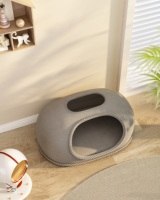 Maison pour chat semi-fermée en peluche, lit doux pour chat avec ventilation supérieure, amovible et lavable pour chats d'intérieur et petits animaux