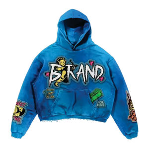 2025 unisexe Logo personnalisé Vintage imprimé lavage à l'acide à capuche pour hommes 100% coton solide coupe ample hiver brodé Applique - Product Image 2