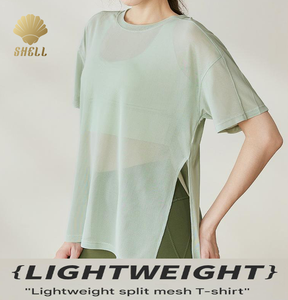 Hauts imprimés à manches amples pour femmes pour l'été chaud transparent respirant Cool Mesh couleur unie de base avec fente latérale transparente - Product Image 6