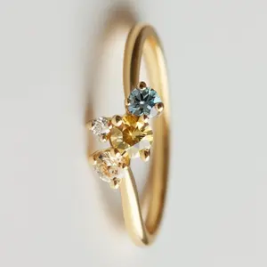 New Arrival 18K Gold Multi-Color Natural Sapphire Gemstone Cluster Ring, Ideal for Unique Fashion Statements