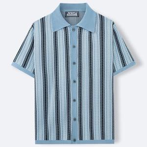 Novedad de verano, Polo de manga corta de punto a rayas para hombre, camisetas holgadas simples de tendencia de moda informal de Color contrastante para hombre - Product Image 2