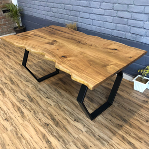 Tùy Chỉnh Keo Epoxy Nhựa Bàn Ăn Với Mộc Mạc Nguyên Cạnh Rắn Gỗ Sống Cạnh Top Tối Thiểu Epoxy Nhựa Và Kim Loại Hình Lục Giác Cơ Sở - Product Image 3