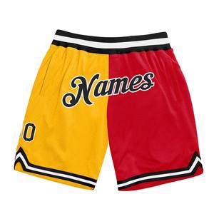 Pantalones Cortos de Baloncesto Industrie Direct Personalizados en Dorado, Negro y Rojo, Estilo Retro Auténtico - Product Image 1