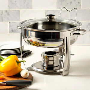 Plato de frotamiento de acero inoxidable con tapa enrollable rectangular con asas de cobre y soportes de combustible para Buffet, catering, hoteles, restaurantes - Product Image 2