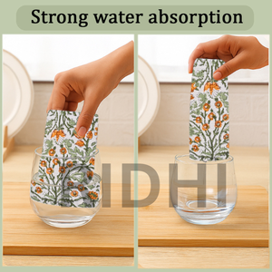 Paño de Cocina de Algodón Amarillo Goldenrod de RIDHI, Hecho a Mano con Estampado en Bloque, Ecológico, de Secado Rápido, Absorbente, con Diseño Floral - Product Image 4