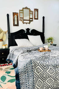 Haute qualité traditionnel 90X108 "200 GSM coton remplissage bleu diamant main bloc impression réversible Jaipuri couette imprimé cousu - Product Image 4