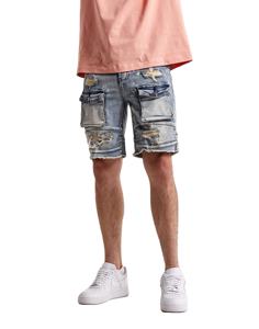 Shorts en jean décontractés pour hommes, coupe droite ample, style été, délavés, courts, personnalisables. - Product Image 1
