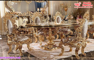 Compre un Juego de Mesa de Comedor Tallada a Mano con Acabado en Oro Blanco, Estilo Francés, Mesa de Comedor de Madera de Teca, la Mejor Mesa de Comedor de Madera Maciza para 8 Personas - Product Image 5