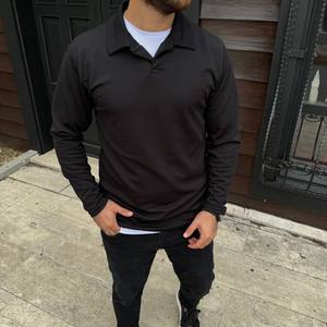Polo de Manga Larga con Cierre de Cremallera de un Cuarto para Hombre, Talla Grande, con Logotipo Personalizado, Corte Ajustado, Color Sólido, para Uso Casual de Negocios - Product Image 1
