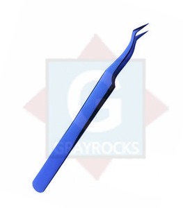 Pince à épiler pointue d'extension de cils bleu de qualité professionnelle pince à épiler d'isolation de ramassage de ventilateur de poignée de cils - Product Image 2