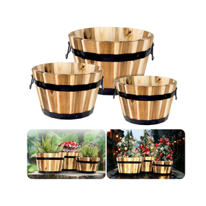 Handmade Set of 3 Durable Acacia <b>Wood</b> Barrel <b>Planters</b> for Outdoor <b>Wood</b> Bucket <b>Planter</b> Wholesale from Vietnam - Product Image 5