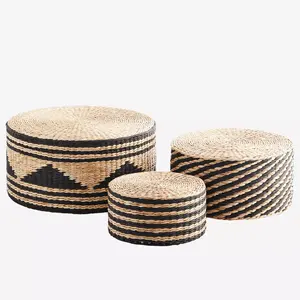 Set Van 3 Zeegras Krukken Geweven Zeegras Ronde Kruk Bohemian Rieten Zeegras Ottomanen Voor Indoor Outdoor Decor Vietnam Leverancier