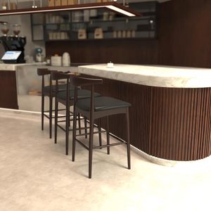 Ensemble de 2 chaises de bar en bois avec accoudoirs et siège rembourré en PU noir - Product Image 5