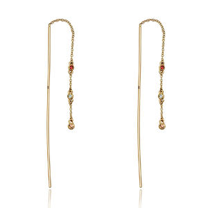 Pendiente de gota de cadena larga de piedras preciosas de Cuarzo color azul de Plata de Ley 925 chapado en oro de estilo elegante para mujer - Product Image 3