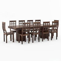 Ensemble de table à manger convertible et pliable en teck massif pour 10 personnes, avec double piétement, grande taille, artisanal, de luxe, moderne, sculpté, fabriqué en usine