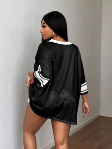 Streetwear personnalisé pour femmes maillot surdimensionné en maille noire imprimé blanc col en V Football T-shirts pour hommes maillots amples - Product Image 2
